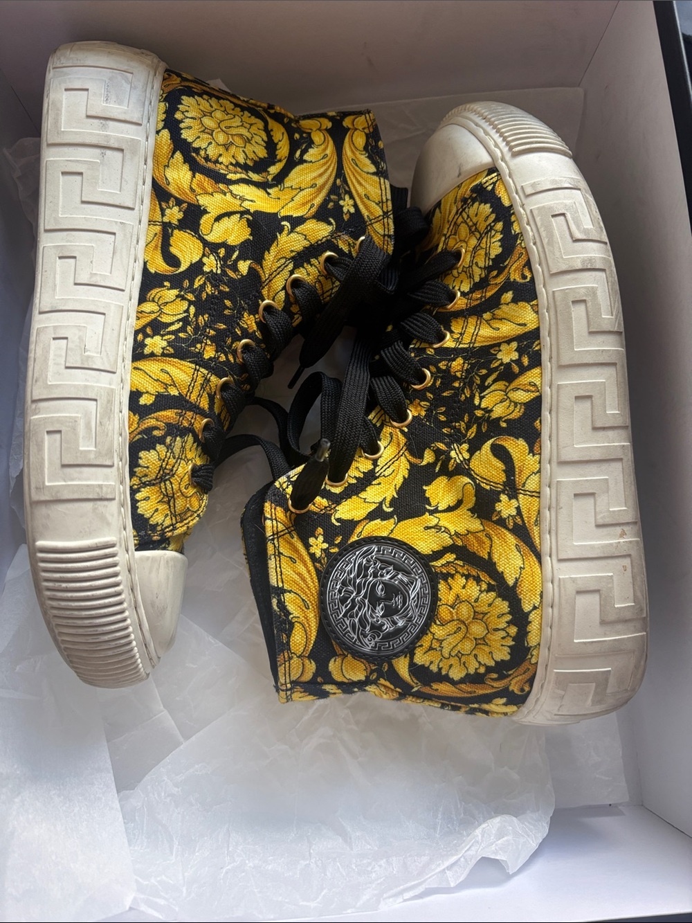 Versace Black and Yellow Baroque High-Top Sneakers